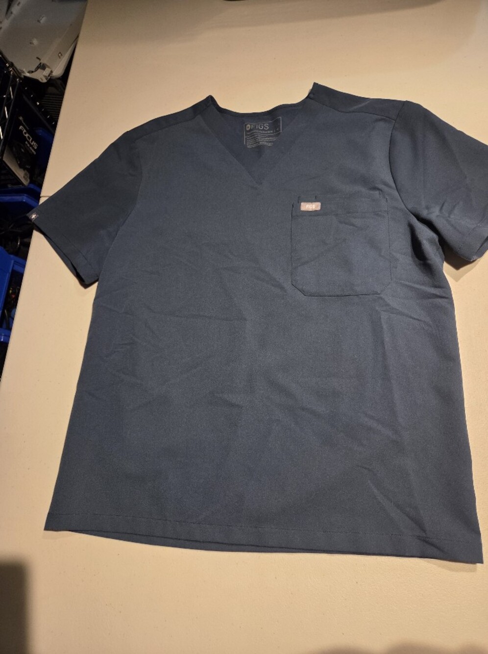 Figs Men's Navy Leon V-Neck Pocket Shirt